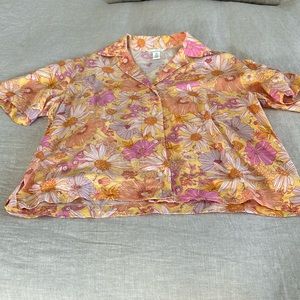 H&M linen blend tropical blouse